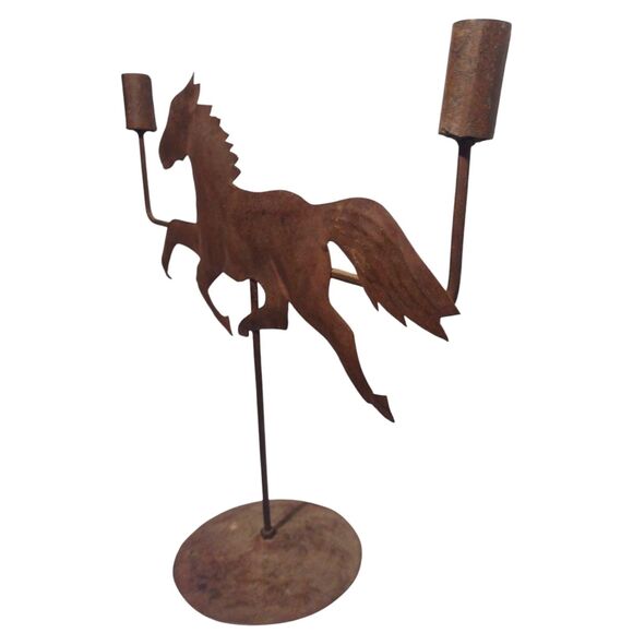 Rustic Metal Horse Candle Holder Primitive Ranch Equestrian Folk Art Vane Vtg - Picture 2 of 11